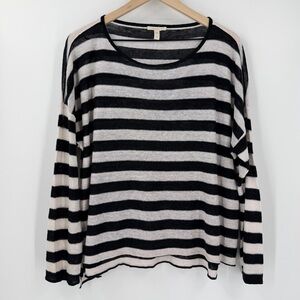 Eileen Fisher Organic Linen Striped Oversized Lightweight Sweater L Oversized